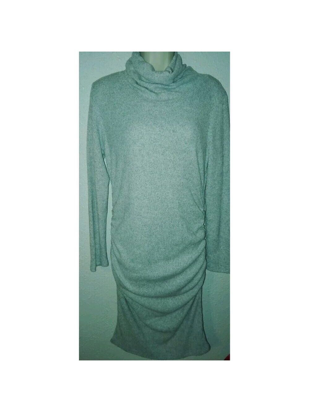 Parnixs long sleeve gray ruched cowl sweater dress Lg New With Tags Maternity